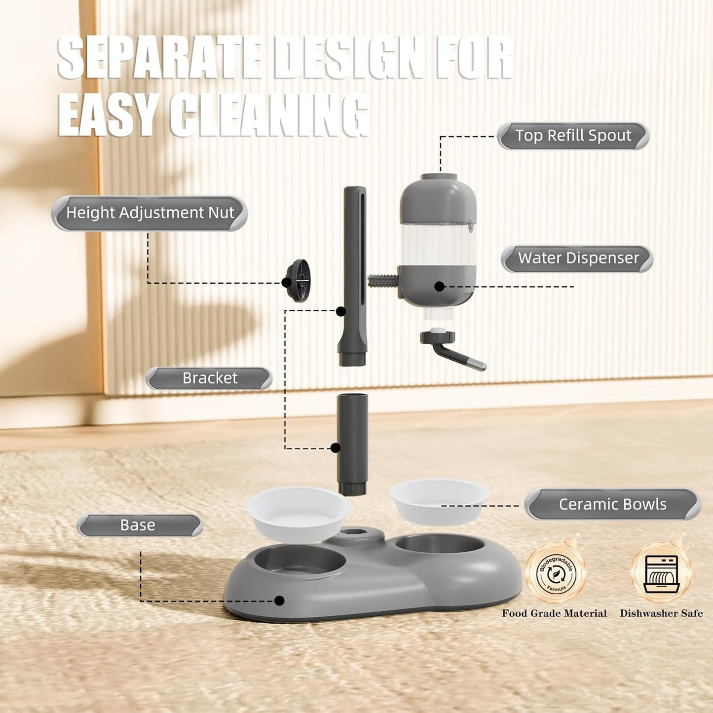 Puppy Bowls for Small Dogs,3 in 1 Bowl Set with Puppy Water Bottle and 2 Food Grade Ceramic Bowls,15°Tilted Dog Food and Water Bowl Set for Cats,Rabbits,Ferrets,Small Sized Dogs