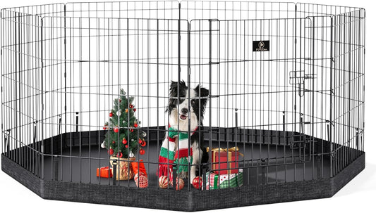 PJYuCien Dog Playpen, 8 Panels 24’’H Dog Pens Indoor with Bottom Pad, Metal Foldable Pet Puppy Exercise Fence Crate Kennel, Better for Small Animals, Black