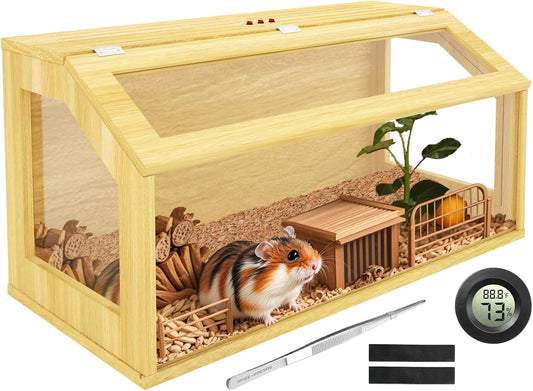 40" Large Hamster Cage, Chewproof Gerbil Cages and Habitats, Openable Top Roof Window with Silencing Pad, Wooden Guinea Pig Cage for Small Animals, Dwarf and Syrian Hamster, 40 x 20 x 20 Inches