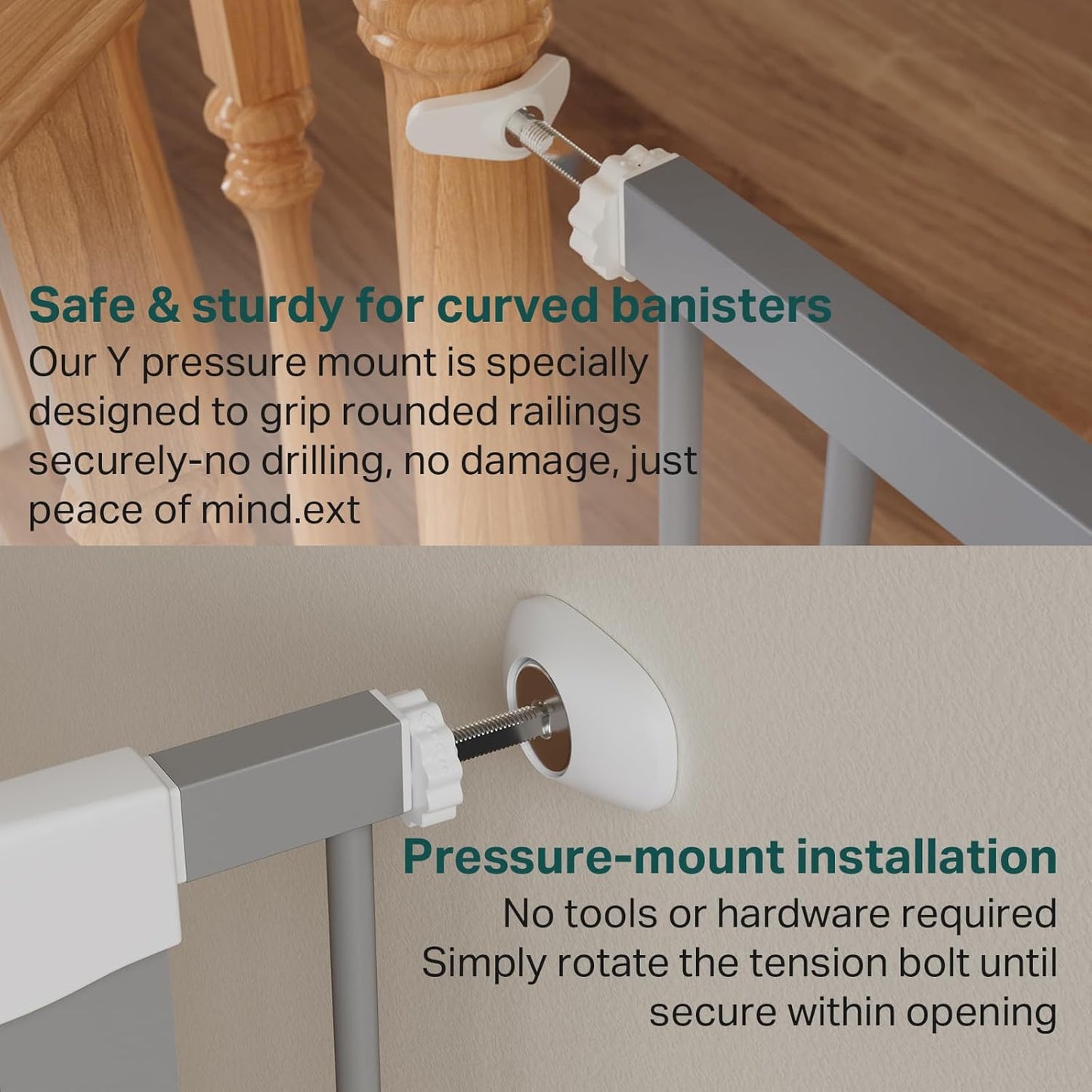 Cumbor 29.7"-51.5" Extra Wide Baby Gate for Stairs, Mom's Choice Awards Winner-Dog Gates for Doorways, Pressure Mounted Walk Through Pet Gate Indoor, Safety Auto-Close Child Gate for Kids, Gray