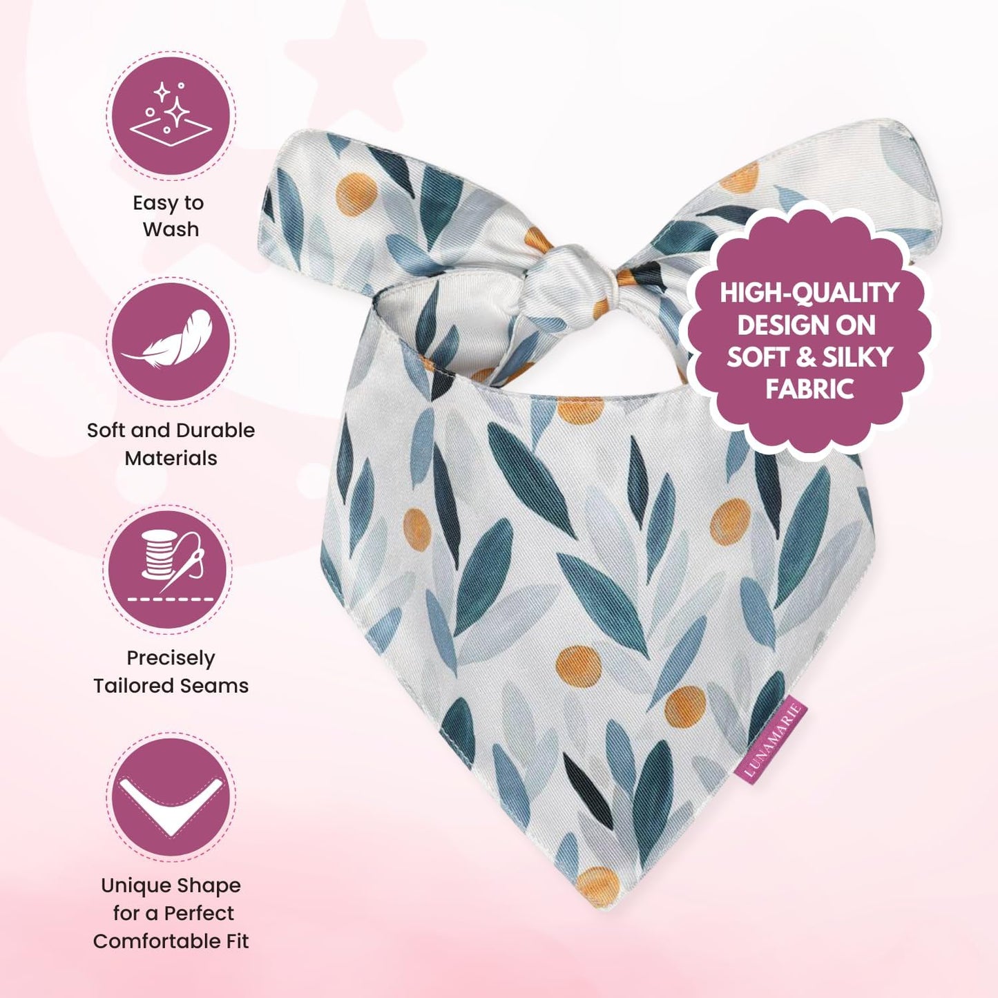 LunaMarie - Luxury Pet Birthday Bandanas -Premium & Silky Poly Fabric | 100% Handmade | Custom Shape Dual Layered (Green/Orange Floral, X-Small)