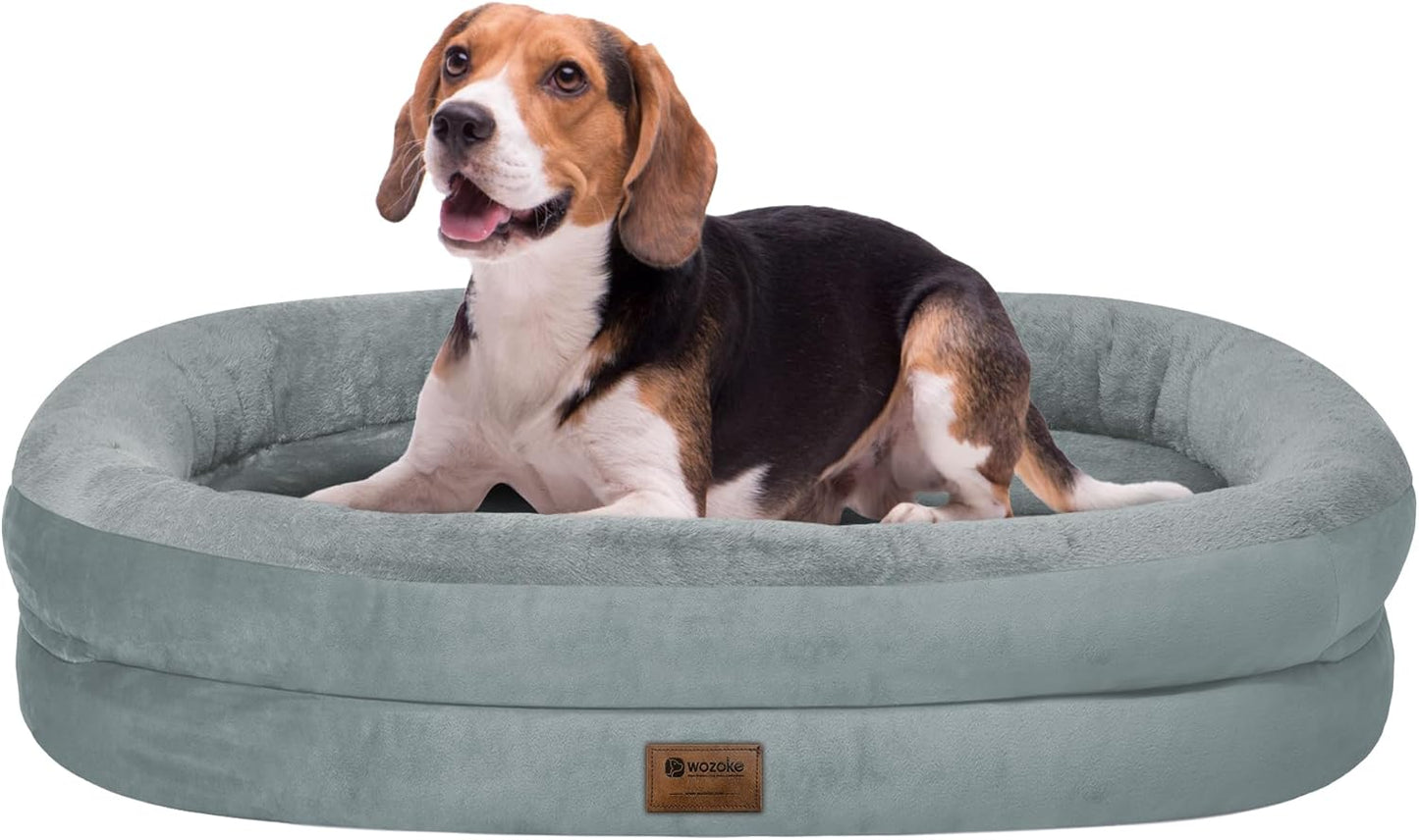 Orthopedic Waterproof Large Dog Bed: Memory Foam Washable Dog Bed with Bolsters - Removable Orthopedic Cover for Medium L XL Large Sized Pet - Non-Slip Bottom - Grey