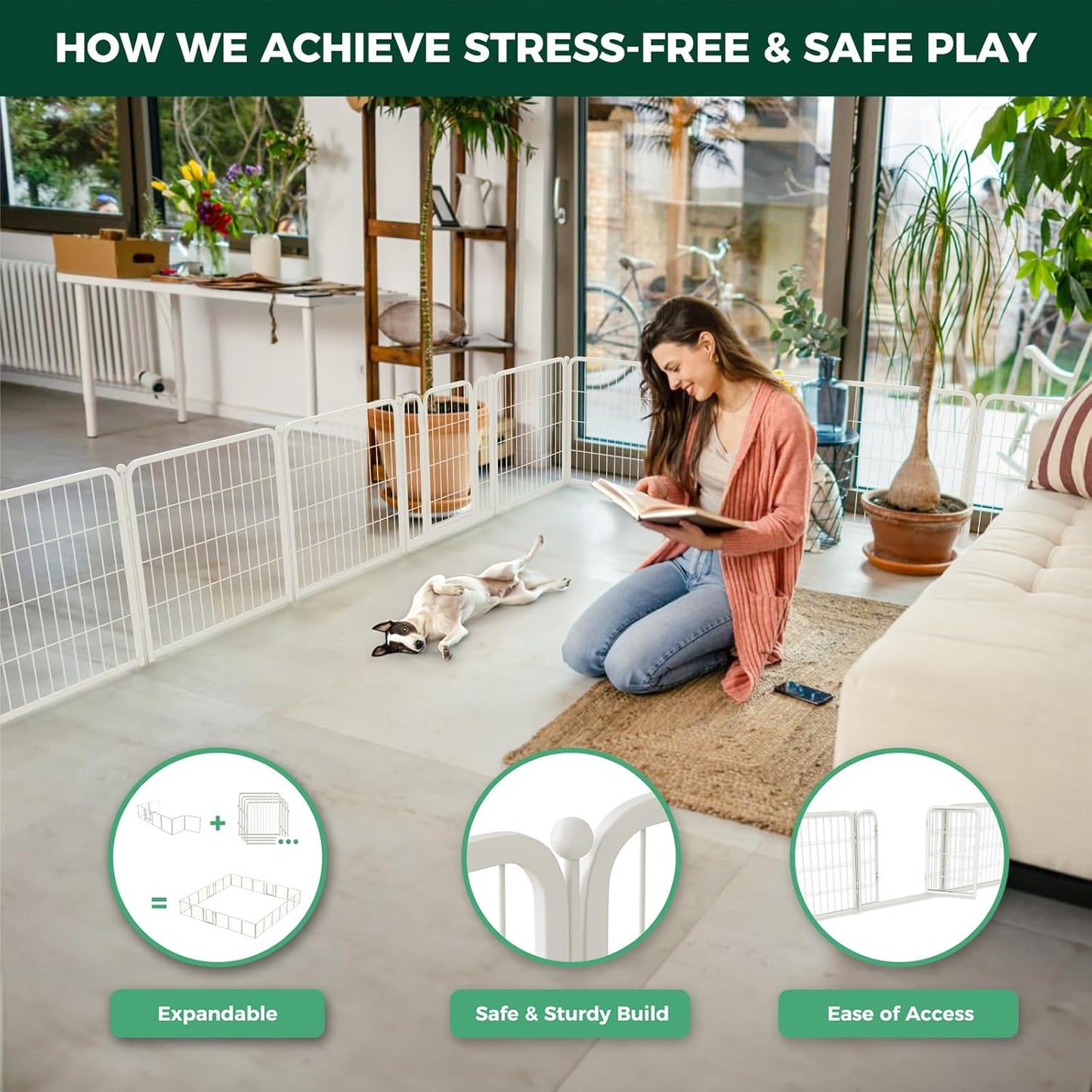 FXW Homeplus Unleashed Indoor Dog Playpen - Stress-Free and Safe Play, Heavy Duty 24 Inch 4 Wire Panels Dog Pen for Puppy and Small Dogs, White│Patented