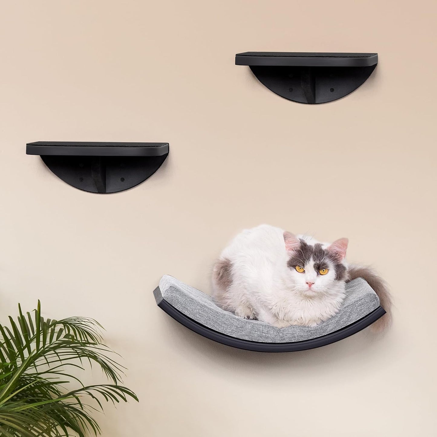 Cat Wall Shelf, Curved Cats Wall Bed, Wall Mounted Cat Grey Climbing Shelves for Sleeping, Playing, and Lounging