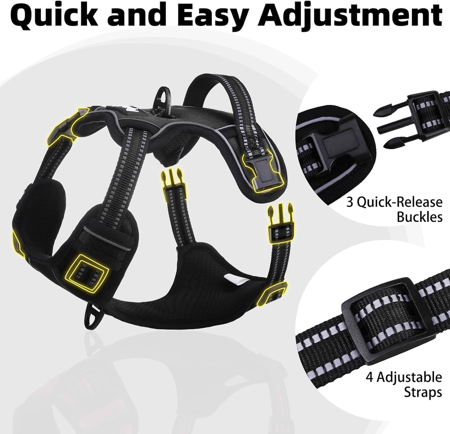 PUPTECK No Pull Dog Harness for Large, Adjustable Reflective Dog Harness with Handle Easy Control, Comfortable Soft Padded Pet Vest Harness for Large Dogs, Black L