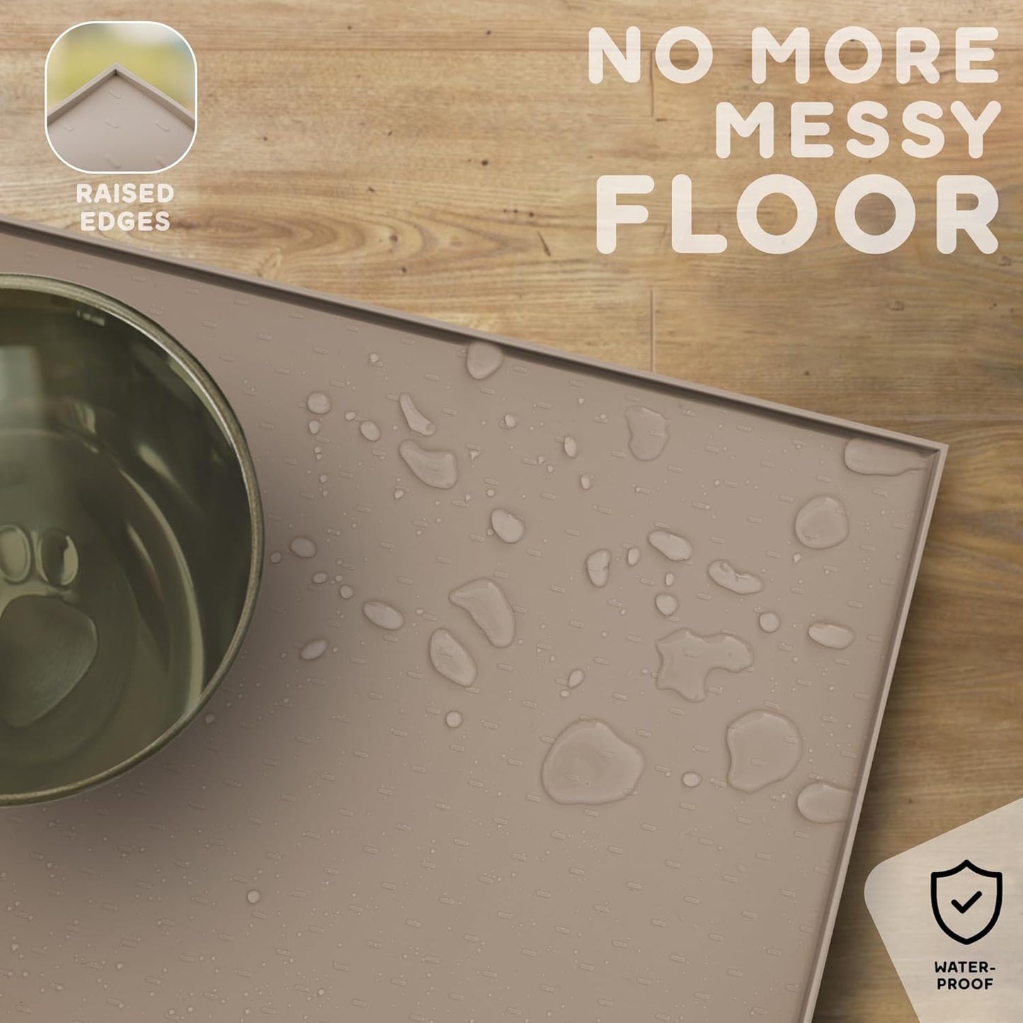 Dog Food Mat - 24x15 Raised Edges Dogs Mat for Food and Water Prevent Spill, Waterproof Cat Food Mats Protect Floors, Easy Clean Dog Bowl Mats for Food and Water, Silicone Pet Feeding Placemats