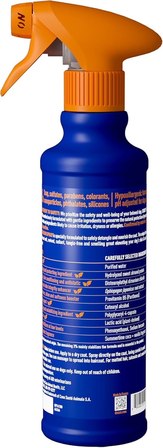 DOUXO® Skin & Coat SPA - Ultra-Safe Detangling Spray for Dogs, 10 fl oz, Safely Detangles, Revives, and Nourishes The Coat, Skin-Friendly Formula