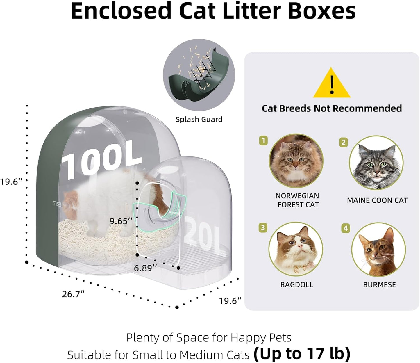MS!MAKE SURE Cat Litter Box, Large Covered Hidden Dog Proof Closed Modern Cat Litter Box Furniture with Scoop, for Odor Control and Less Tracking, Easy to Clean,26.7"x19.6"19.6", Moss Green