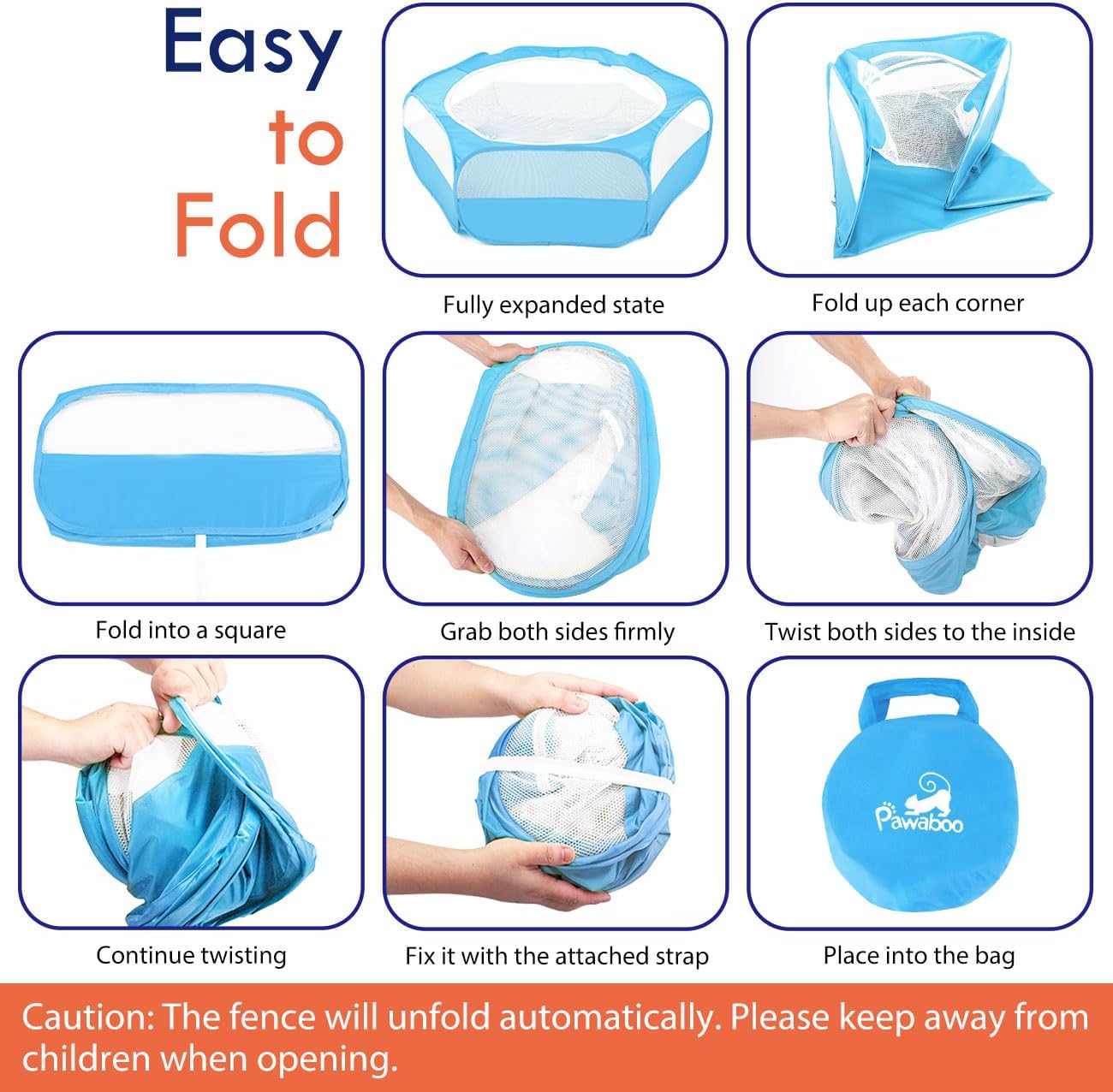 Pawaboo Small Animals Playpen, Waterproof Small Pet Cage Tent with Zippered Cover, Portable Outdoor Yard Fence with 3 Metal Rod for Chick/Kitten/Puppy/Guinea Pig/Rabbits/Hamster/Chinchillas,Light Blue