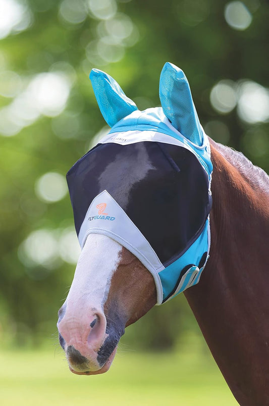 Shires Fine Mesh Horse Equine Fly Mask with Ears 60% UV Protection (Cob, Teal)