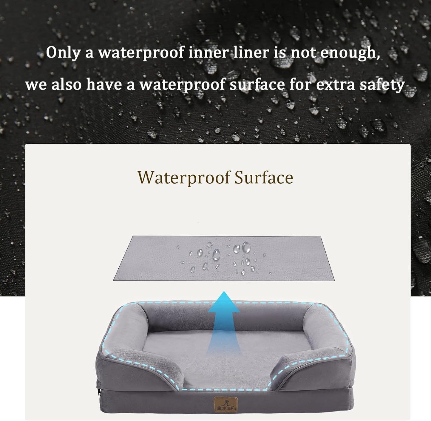 Bedfolks Orthopedic Dog Bed, Waterproof Dog Sofa Bed for Extra Large Dogs, Egg Foam Pet Couch Bed with Removable Washable Cover and Nonslip Bottom, Dark Grey