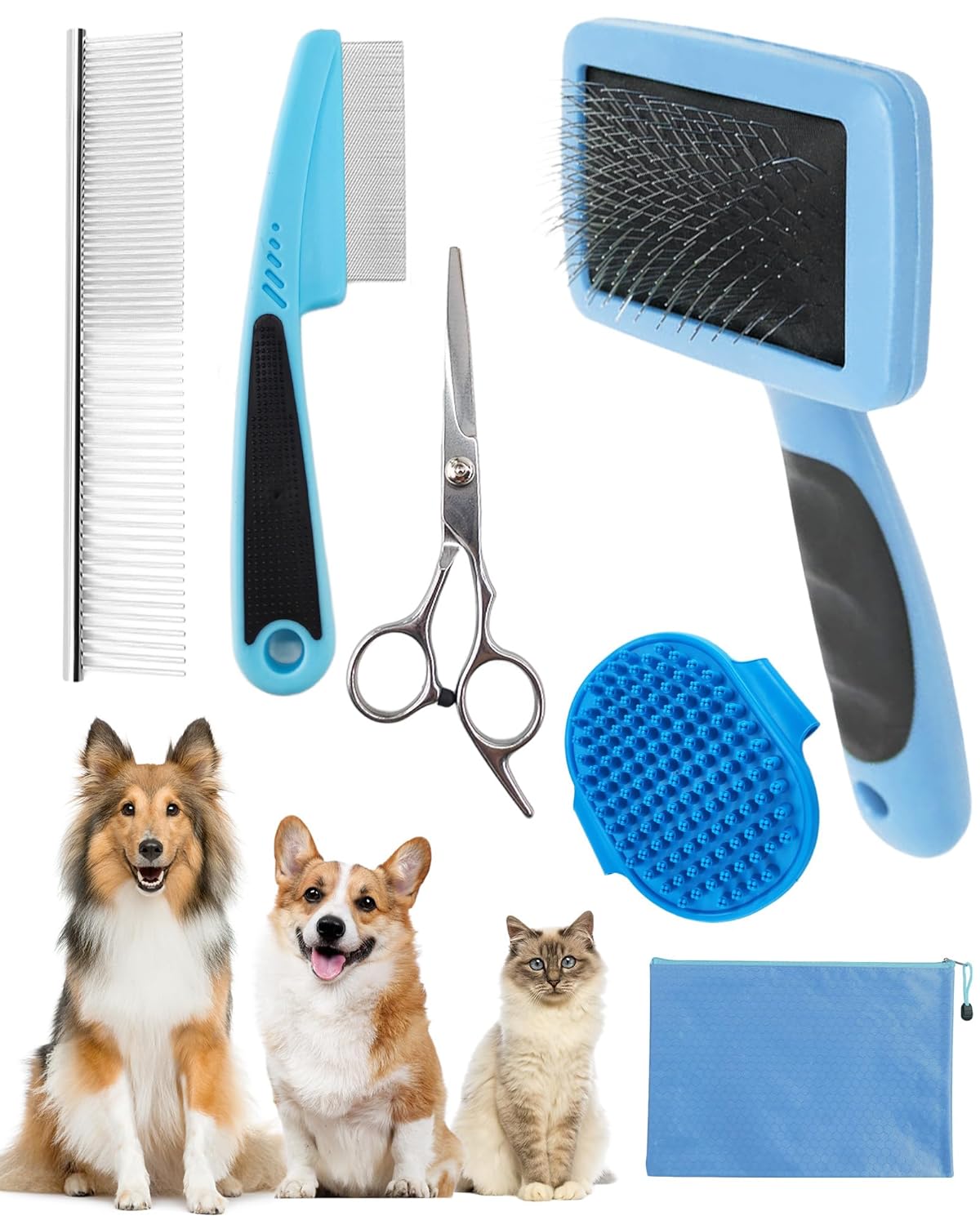 Dog Brush for Shedding Grooming,6 Pack Long-Pin Brush Set for Long Haired Dog Cat Goldendoodles Poodles Doodles Blue