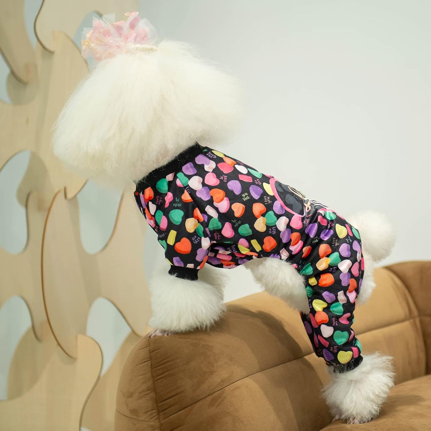 CuteBone Small Dogs Valentines Outfit Soft Puppy Onesies Pjs Dog Pajamas Pet Coat Cat Apparel Comfy Doggie Jumpsuit Bodysuit for All Seasons P272M