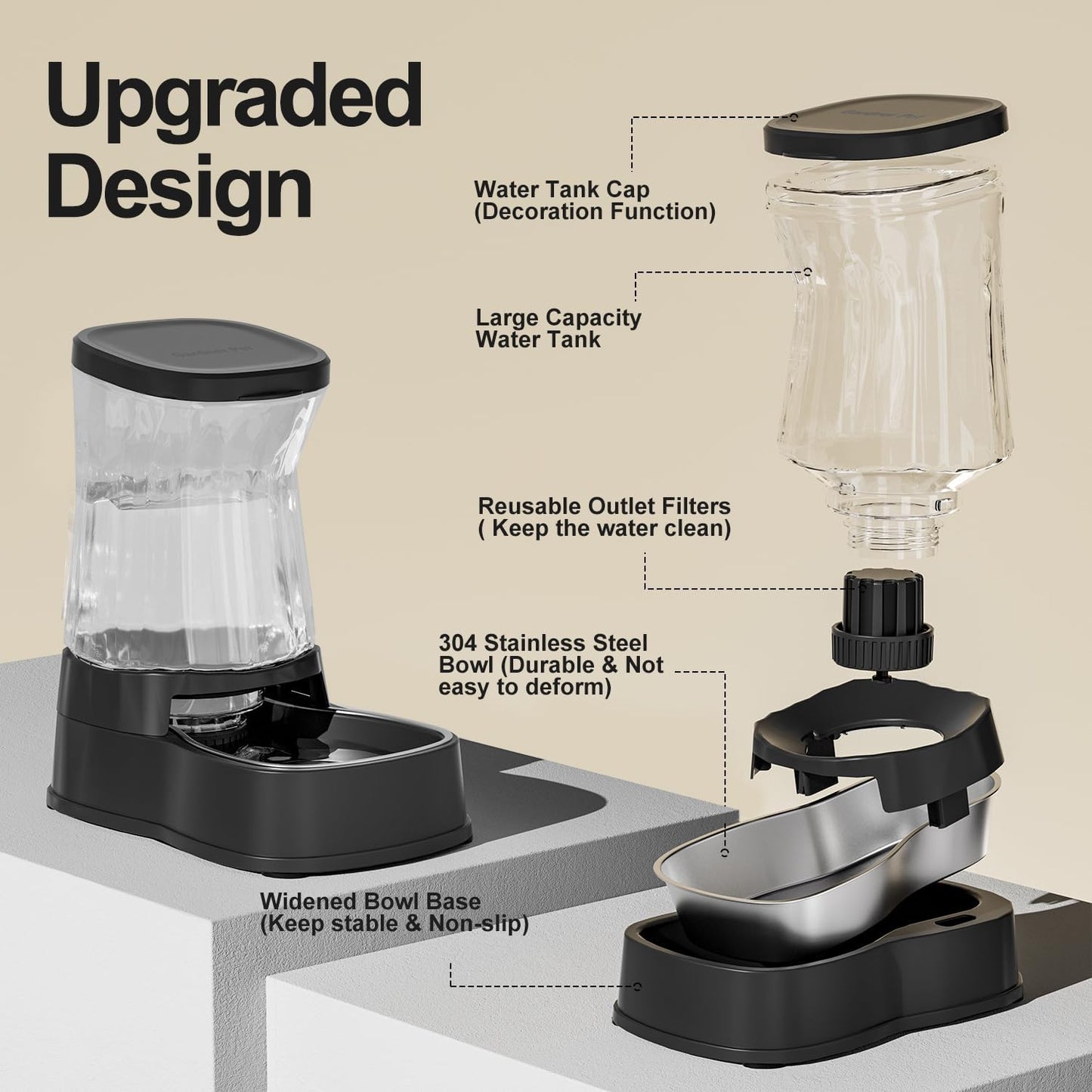 Gardner Pet Automatic Dog Water Dispenser Gravity Stainless Steel Water Waterer Feeder, Large Capacity Water Feeding Bowls for Medium & Large-Sized Dogs Cats Other Pets -(2.1 Gallon)