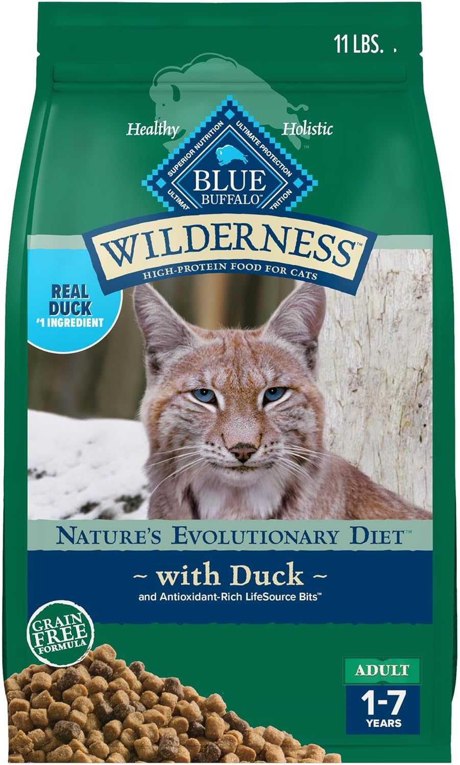 Blue Buffalo Wilderness Healthy Adult Dry Cat Food, Supports Health and Wellness, High-Protein & Grain-Free, Duck, 11-lb Bag