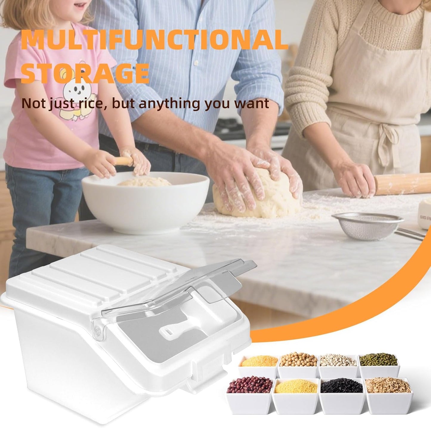 22LB Airtight Flour Storage Container With Scoop for Dry Food, Sugar, Baking Supplies,Rice.BPA Free Ingredient Storage Bin，Pet Food Storage Container Dog Cat Birds Food Bin (22 LB)