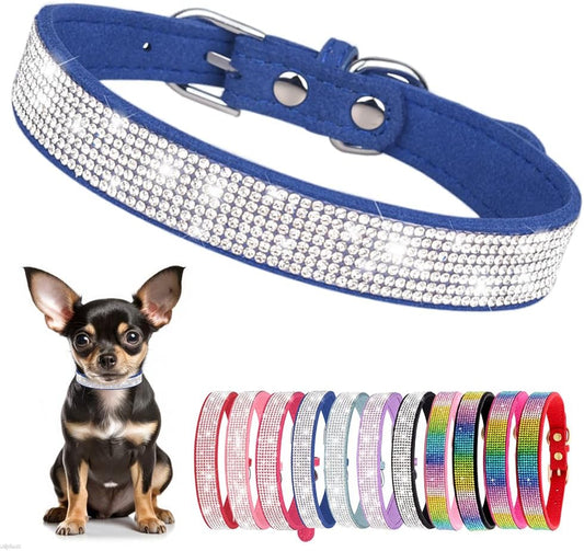 Rhinestone Dog Collar for Small Dogs, Bling Diamond Fancy Crystal Glitter Pretty Jewel Pet Puppy Collars for XXS XS Small Medium Large Breed Girl Dogs Female Cats Kitten, Blue XXL