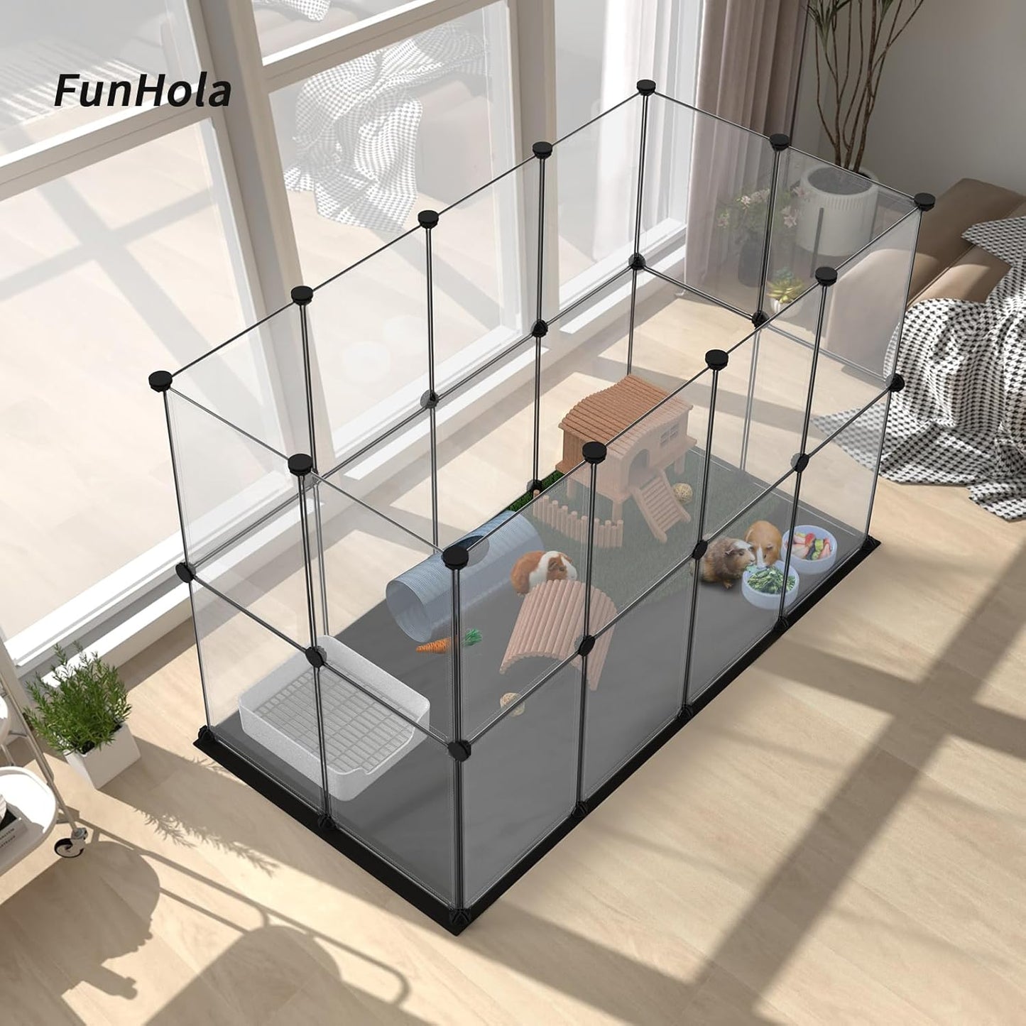 Small Animal Playpen, Guinea Pig Cages with Waterproof Mat, 24 Panels Pet Playpen for Hamsters, Hedgehog, Bunny, Ferret, Indoor Outdoor Plastic Fence, 48.5 x 24.8 x 32.3 inches