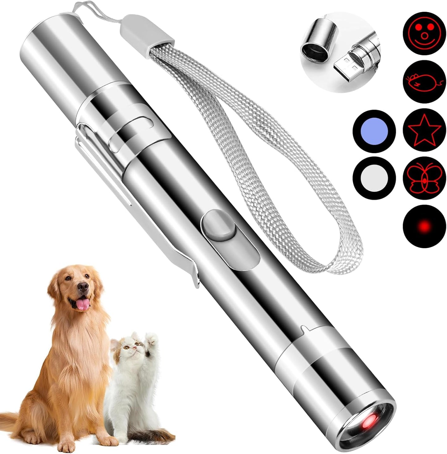 Cat Toy Pointer for Indoor Cats, USB Rechargeable Kitten Toys with 7 Adjustable Patterns, Interactive Chase Toys for Indoor Cats & Dogs, Training & Exercise Fun