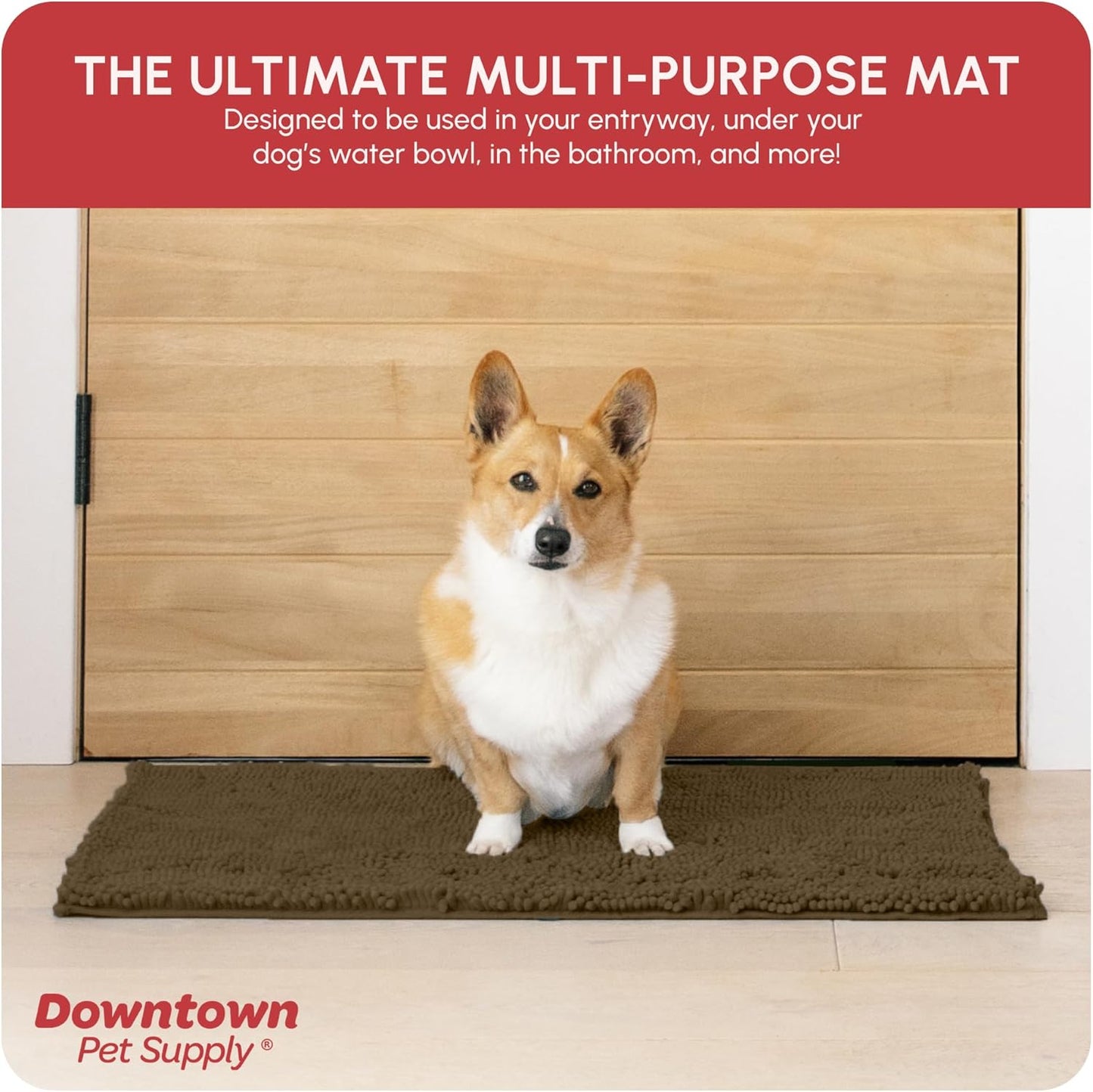 My Doggy Place Medium Microfiber Dog Mat, 31" x 20", Brown, Absorbent and Quick-Drying, Non-Slip Rubber Backed, Machine Washable