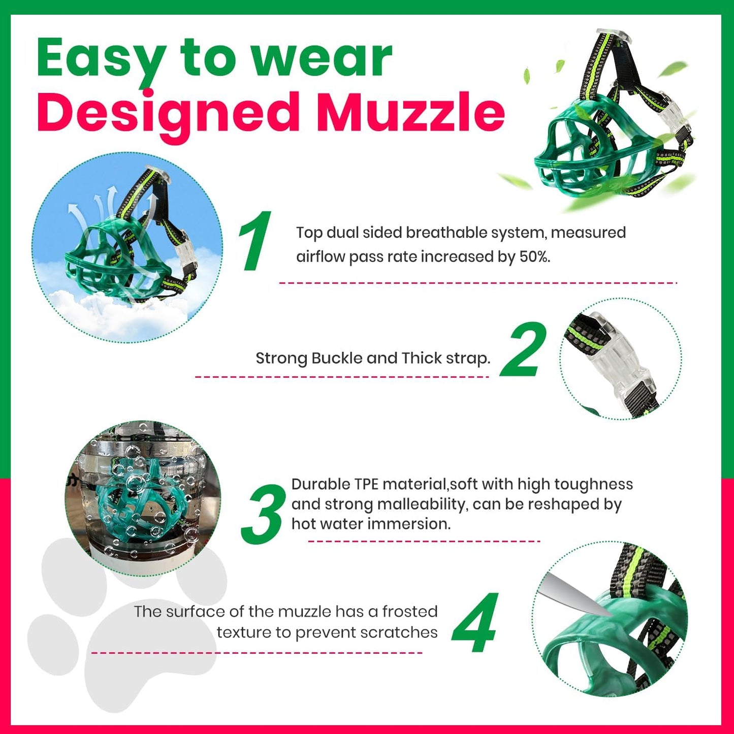 Dog Muzzle, Basket Muzzle for Small Medium Large Dogs, Anti-Biting and Chewing, Lightweight & Sturdy Cage Design, Allows Panting & Drinking, Ideal for Grooming & Training(Green Size S)