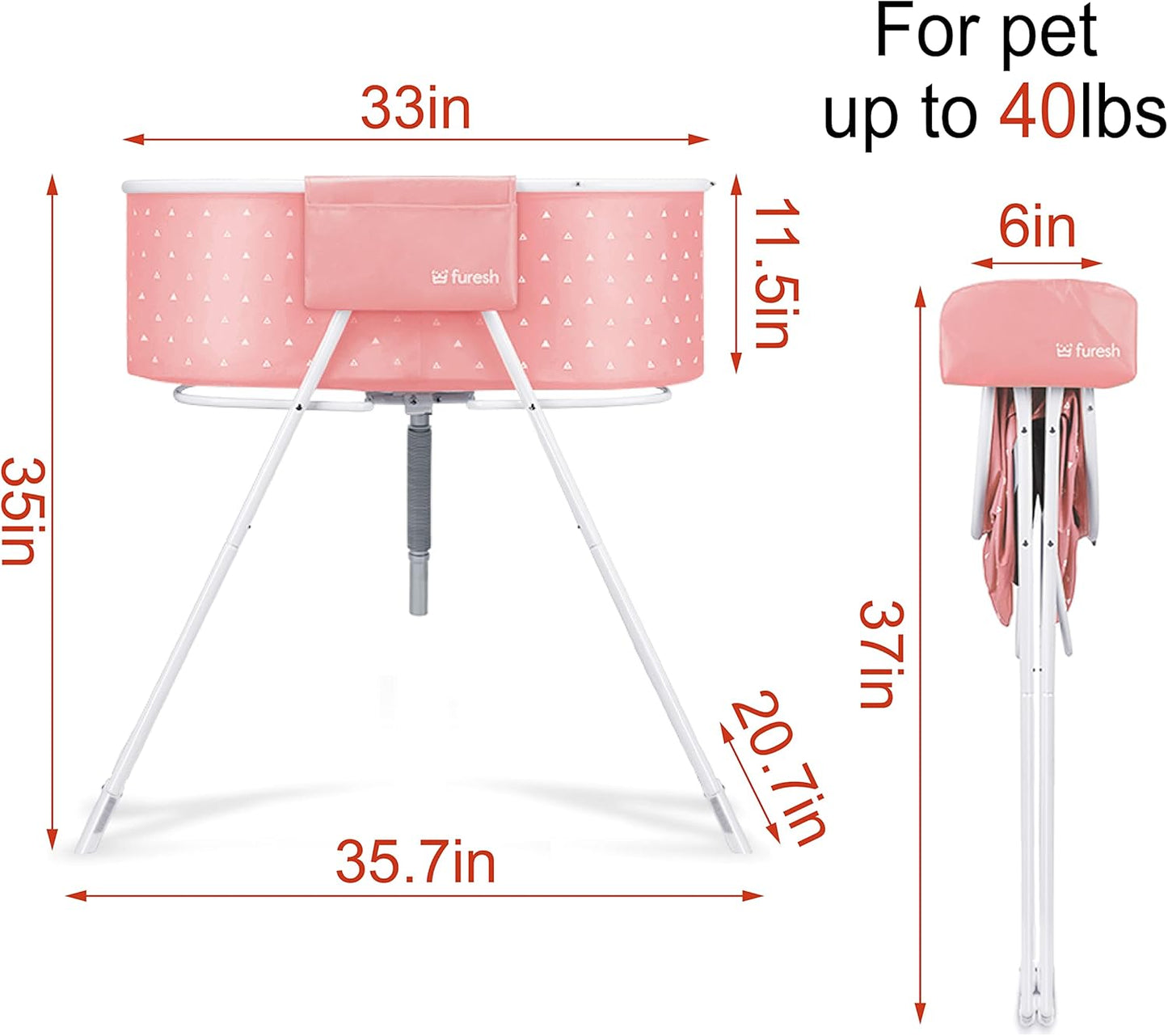 Little Dipper Dog Bath Tub and Wash Station for Bathing Shower and Grooming, Elevated Foldable and Portable, Indoor and Outdoor, for Small and Medium Size Dogs, Cats and Other Pet (Pink)