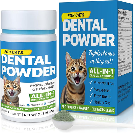 Cat Dental Care Powder Bad Breath Treatment for Cats Teeth, Mouth, Gums & Gut, Plaque Off,Tartar Control, Help Feline Gingivitis and Stomatitis, with Natural Extracts & Probiotics