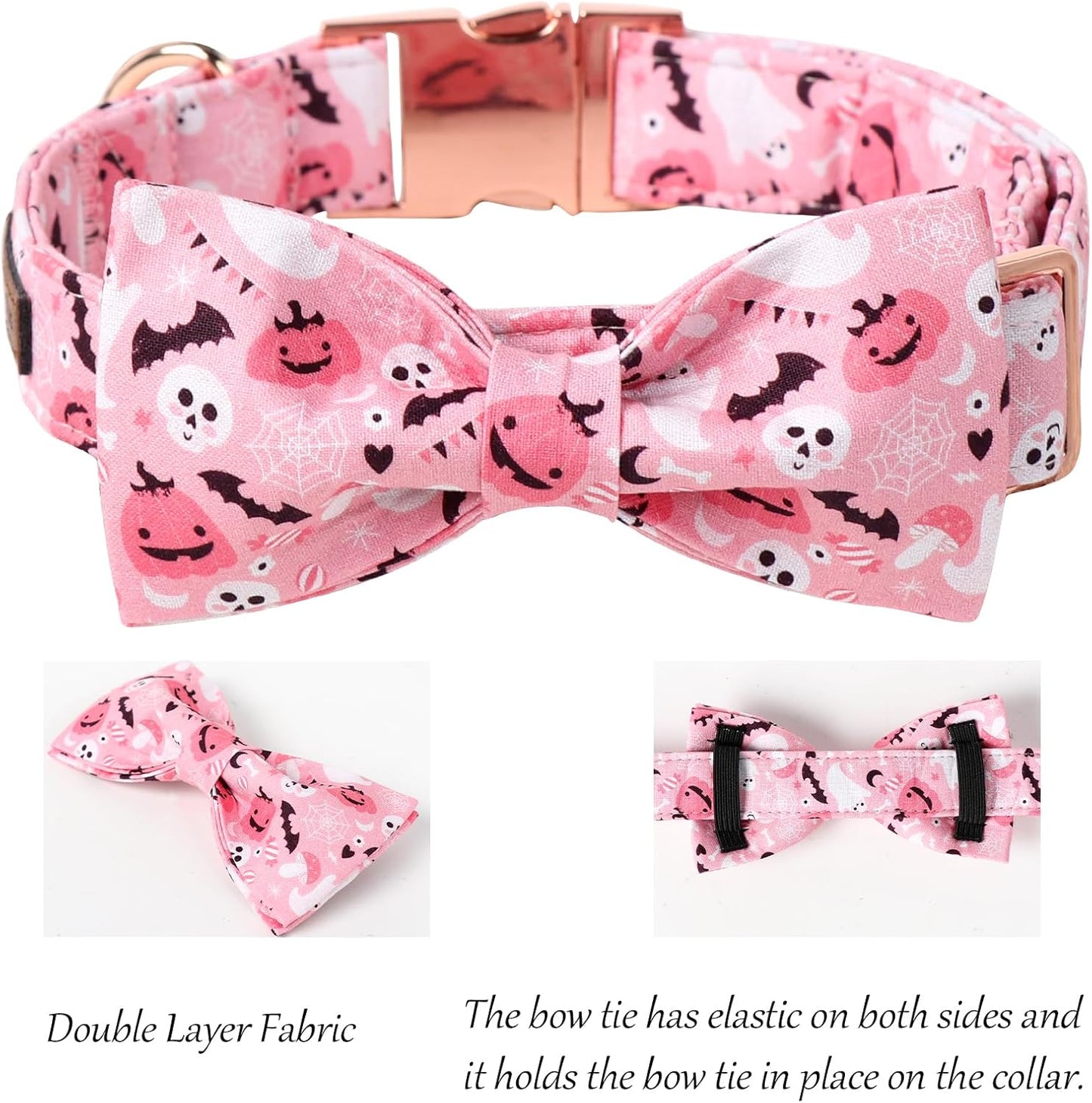 Lionet Paws Halloween Dog Collar, Cute Fall Pink Dog Collar for Large Dogs, Adjustable Cotton Pumpkin Ghost Pet Collars for Large Dogs
