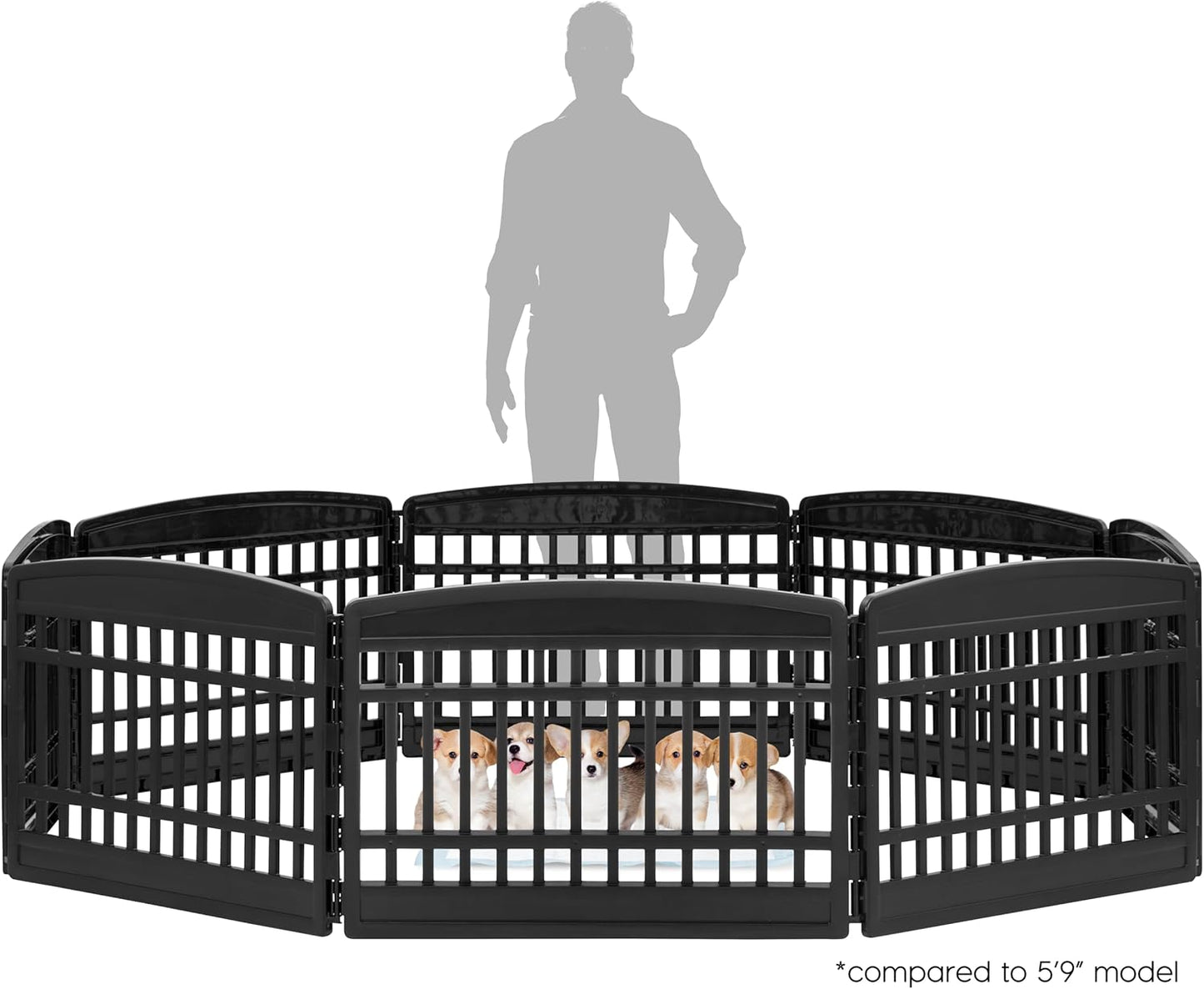 IRIS USA 24" 8-Panel Puppy Playpen, 83.5 x 83.5 x 23.63, Dog Playpen, Dog Play Pen Indoors, Pet Fence, Small Pets, Black
