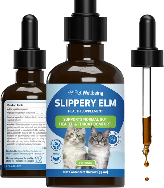 Pet Wellbeing Slippery Elm for Cats - Organic Herb, Supports Healthy Digestive Tract, Gut Lining, Throat Comfort, Lower Urinary Tract Health - Veterinarian-Formulated Herbal Supplement 2 oz (59 ml)
