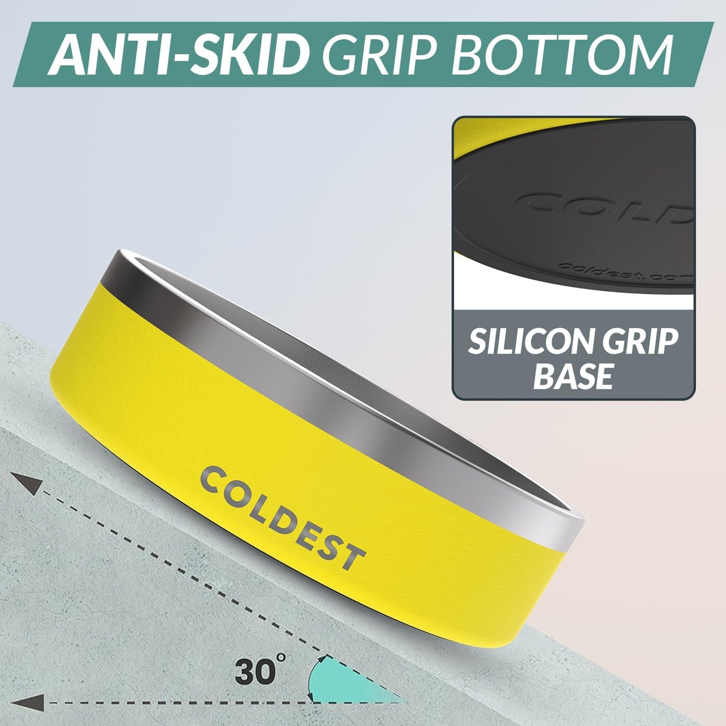 Coldest Dog Bowl - Anti Rust Metal, Non Slip, 3 Layers Insulated Stainless Steel Dog Bowls - Spill Proof & Heavy Duty - Water Bowl for Dogs, Cats & Pets, Dish Washer Safe (42 oz, Solar Yellow)