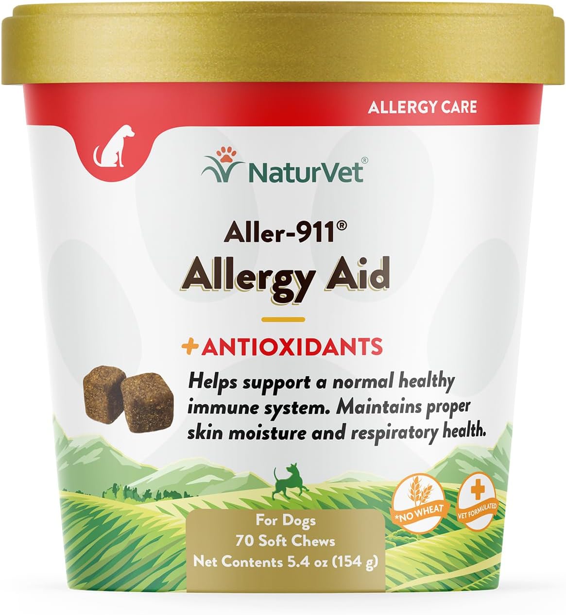 NaturVet Aller-911 Advanced Allergy Aid for Dogs, Cats – Antioxidant-Rich Pet Supplement with Omegas, DHA, EPA – Helps Support Dog Immune System, Cat Respiratory Health, Skin Moisture 70 Soft Chews