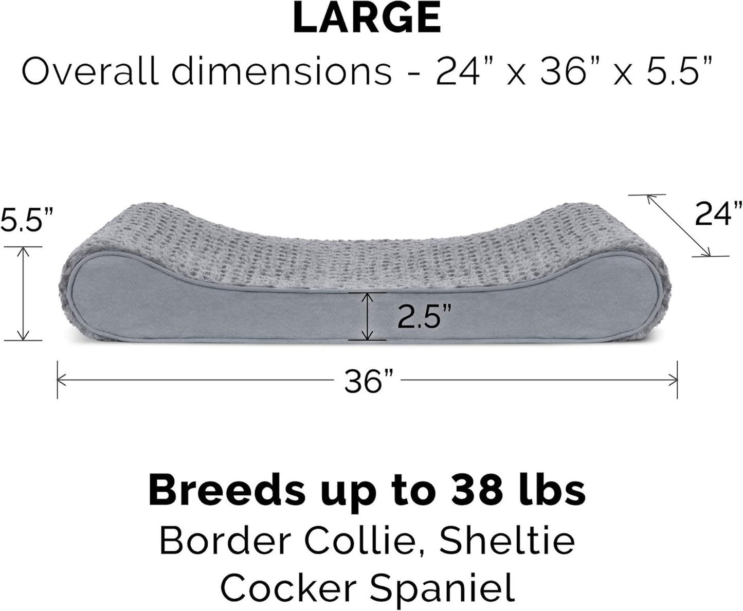 Furhaven Orthopedic Dog Bed for Large/Medium Dogs w/ Removable Washable Cover, For Dogs Up to 38 lbs - Ultra Plush Faux Fur & Suede Luxe Lounger Contour Mattress - Gray, Large