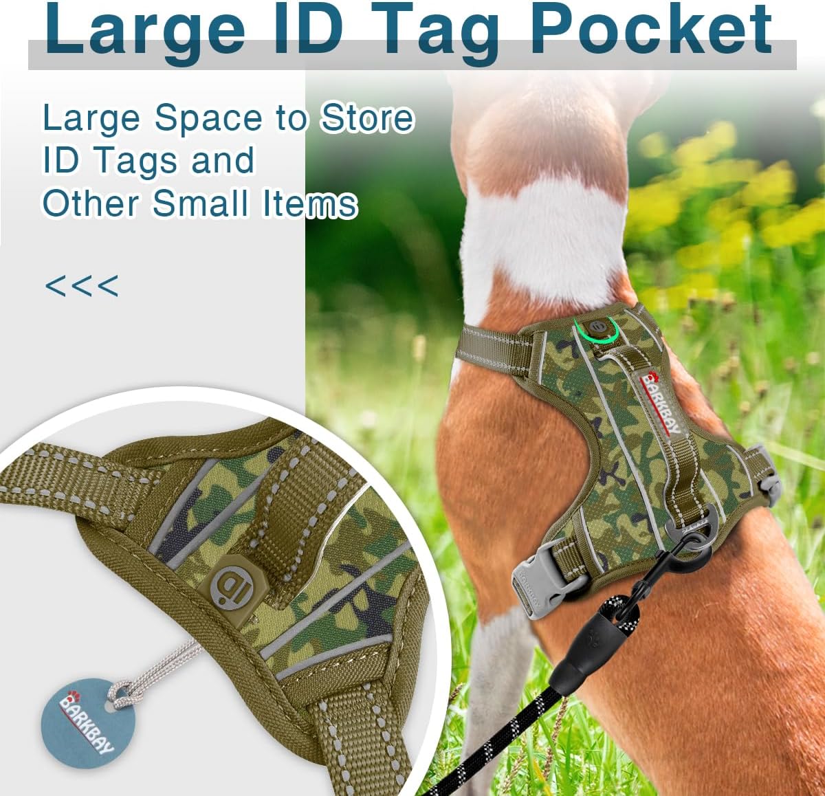 BARKBAY Dog Harness No Pull with ID Tag Pocket - Heavy Duty, Reflective, Easy Control for Large Dogs(Camo,M)