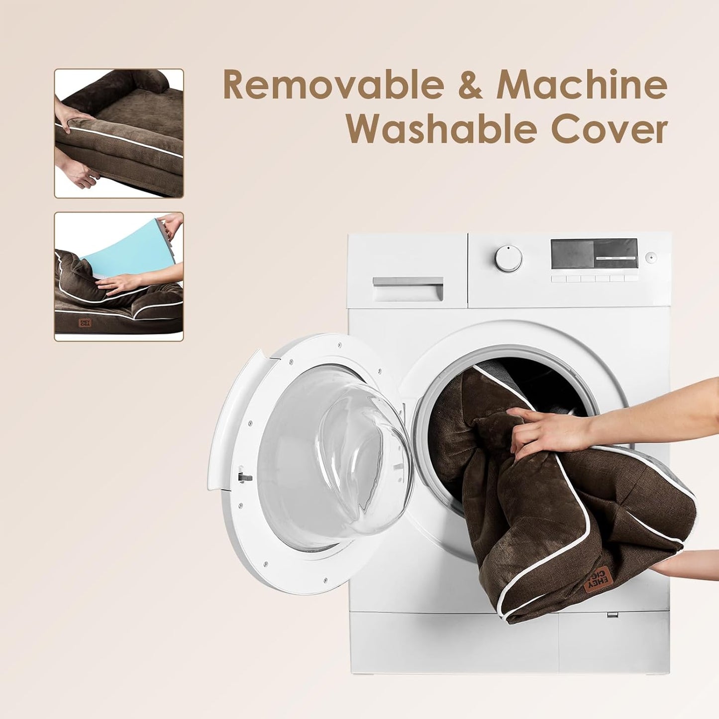 EHEYCIGA Orthopedic XL Dog Beds, Waterproof Memory Foam Dog Bed for Extra Large Dogs, Non-Slip Bottom and Egg-Crate Foam Big Pet Couch Bed with Washable Removable Cover, Brown