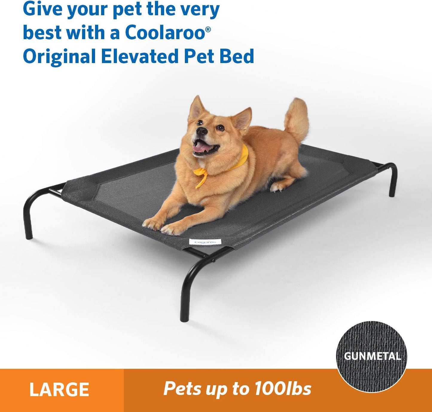 Coolaroo Original Elevated Dog Bed - Breathable Off-The-Ground Pet Bed with Cooling Fabric, Joint Relief & Moisture-Resistant Fabric, 100% Recyclable, Easy Clean, Gunmetal, Large