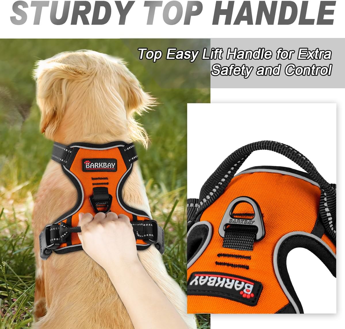 BARKBAY No Pull Dog Harness Front Clip Heavy Duty Reflective Easy Control Handle for Large Dog Walking(Orange,L)