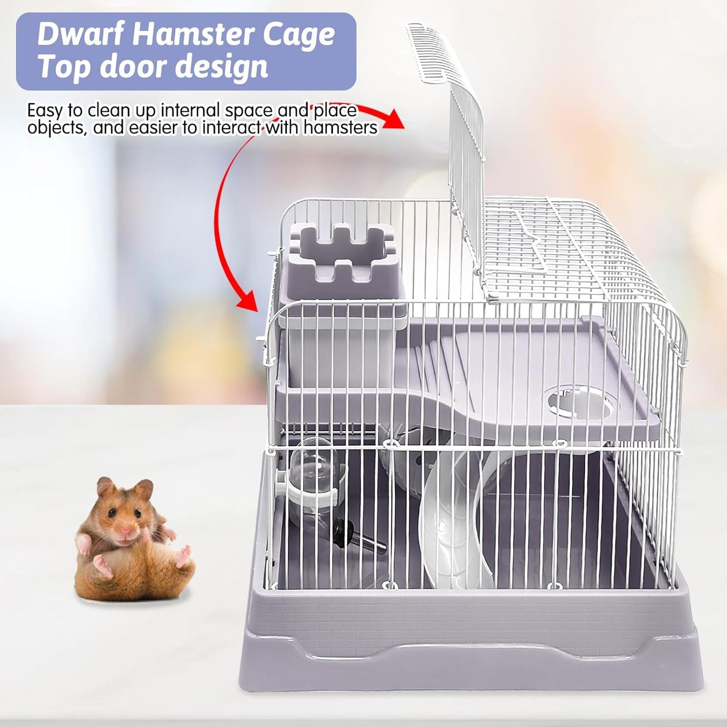 PINVNBY 2-Tier Dwarf Hamster Cage, Hamster Travel Cage Portable Mouse Cage with Running Exercise Wheels, Water Bottle and Food Dish for Hamster Mouse Rat 11.7 * 8.7 * 9.38 in (Blue)