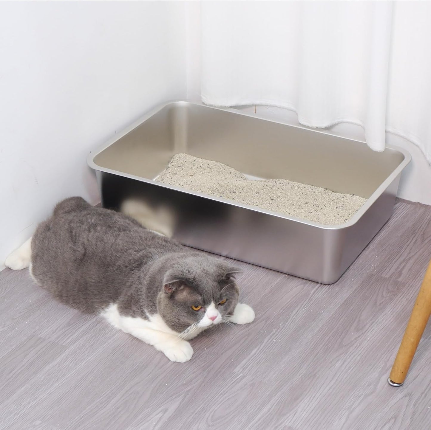 Stainless Steel Cat Litter Box-6" High Side Metal Litter Box,XLarge Stainless Steel LitterBox,Cat LitterBox for Big Cats or Rabbit，Puppy，Non Stick, No Smell, Easy to Clean