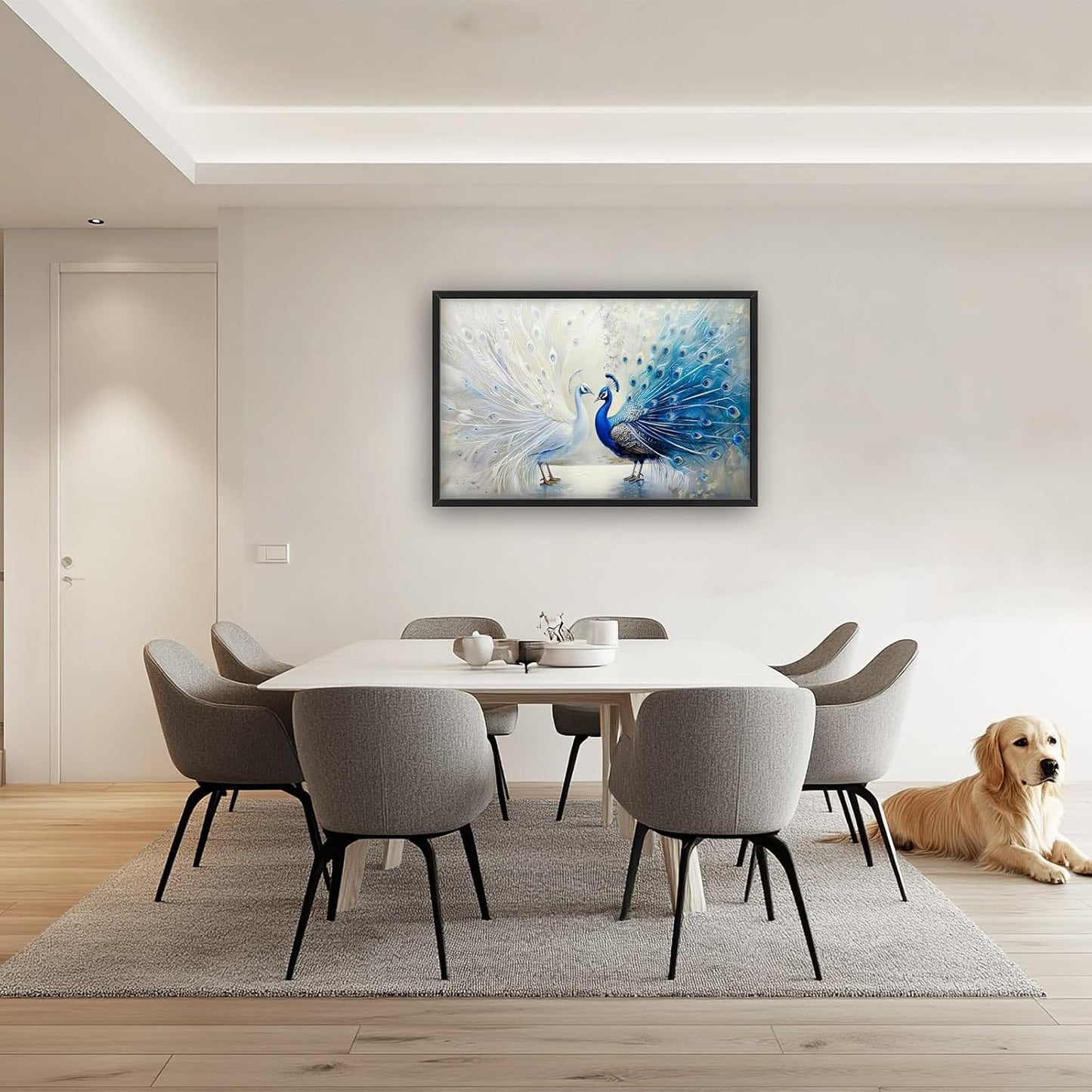 Quorin Peacock Large Wall Art Blue and White Pictures Elegant Animal Wall Decor Canvas Print Painting Artwork for Bathroom Living Room Bedroom 36L x 24W