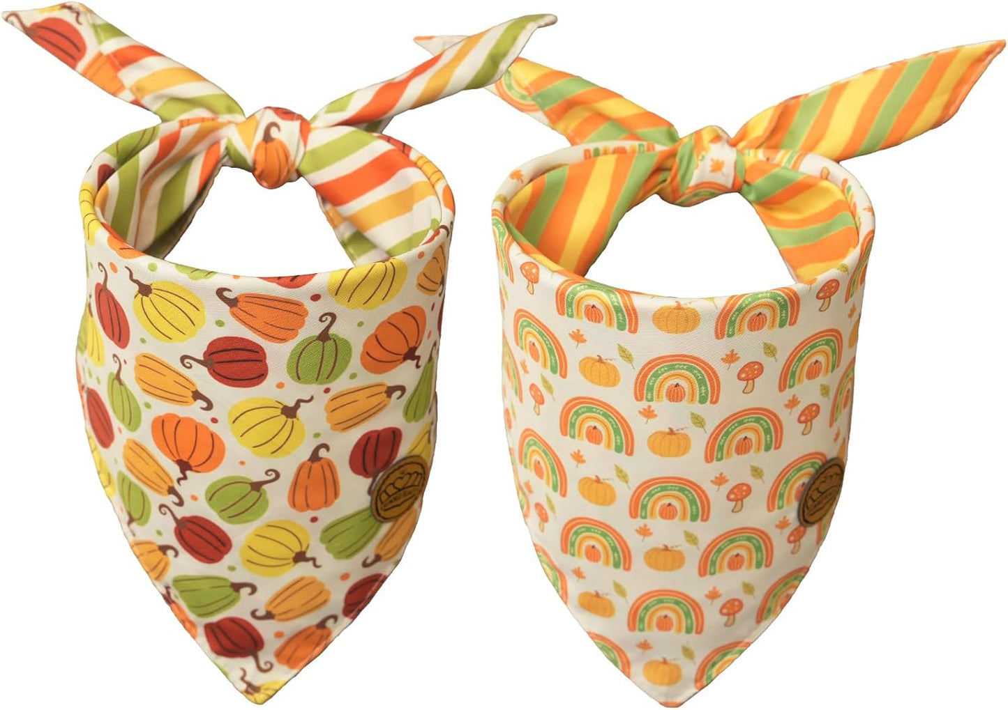 CROWNED BEAUTY Fall Dog Bandanas Reversible Large 2 Pack, Fall Rainbow Set, Orange Adjustable Triangle Holiday Scarves for Medium Large Extra Large Dogs Boy Girl Pets DB184-L