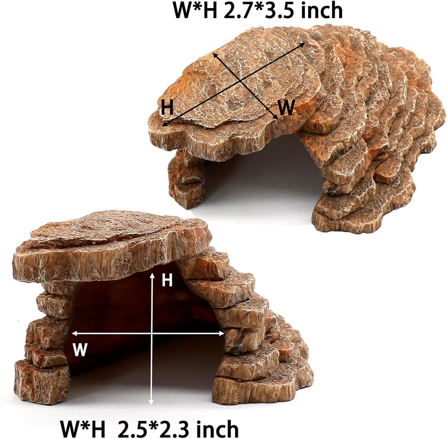 Gecko Hide Shale Scape Step Ledge, Reptile Cave Hideout Tank Accessories Decorations, Great for Reptiles, Amphibians, Leopard Gecko, Lizard, Frogs, Turtle (Small-7.3 * 4.4 * 3)