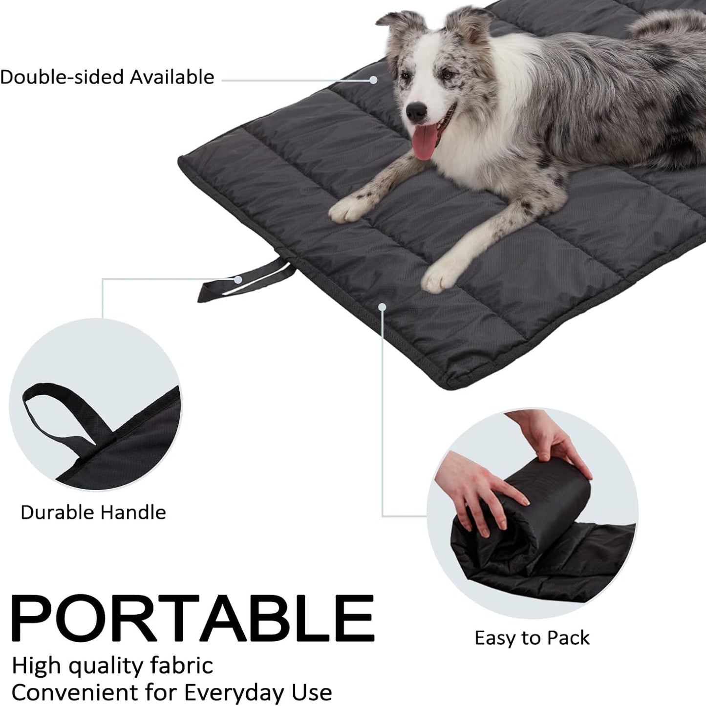 BDEUS 43x25In Large Size Outdoor Dog Bed, Waterproof & Portable Camping Travel Pet Mat, Easy to Clean, Washable Odor Resistant Pet Cooling Pad (Black)