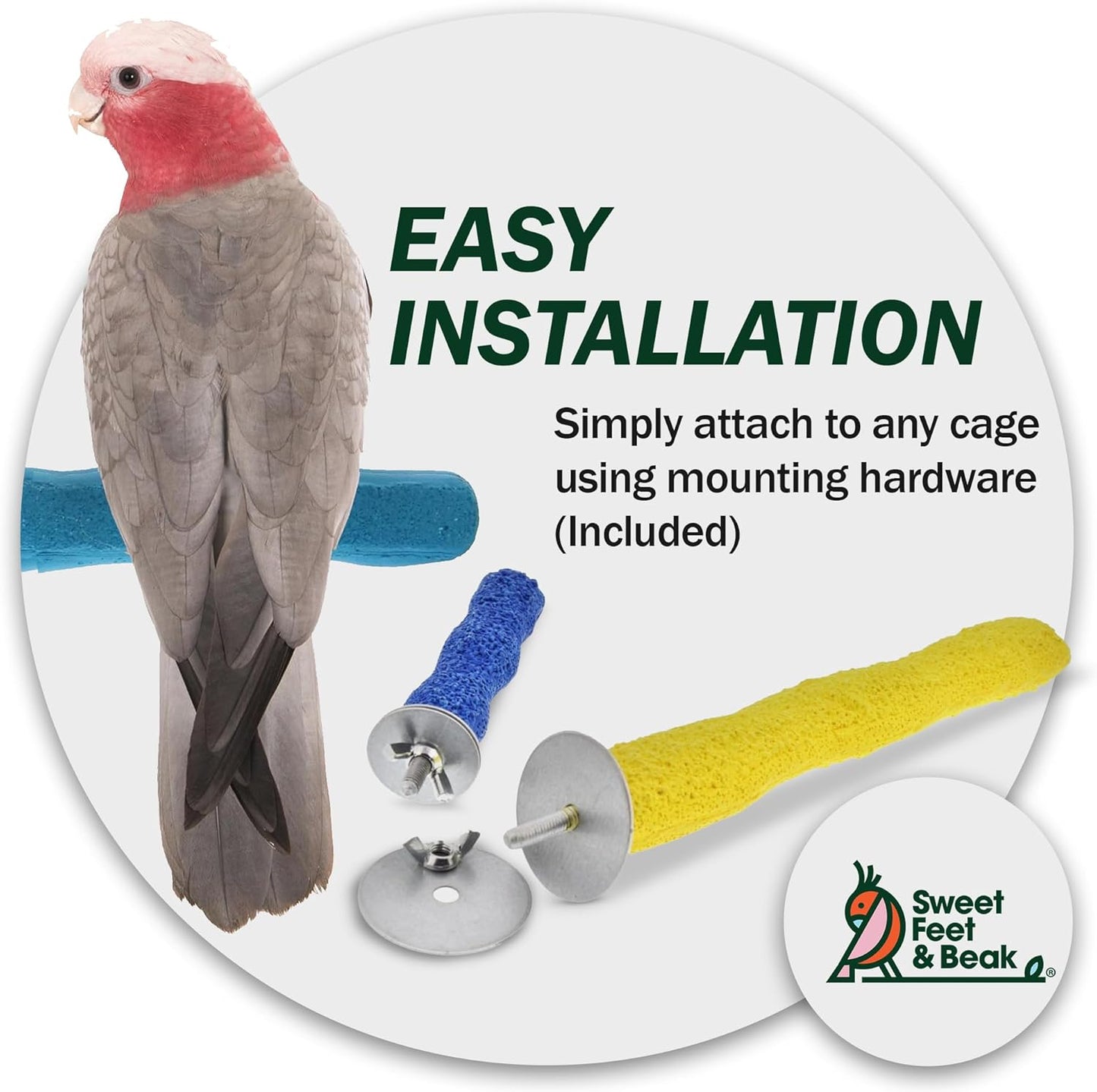 Comfort Grip Safety Perch for Bird Cages - Pedicure Perch for Birds to Keep Nails and Beaks in Top Condition - Safe Easy to Install Bird Cage Accessories - Small 6.5"