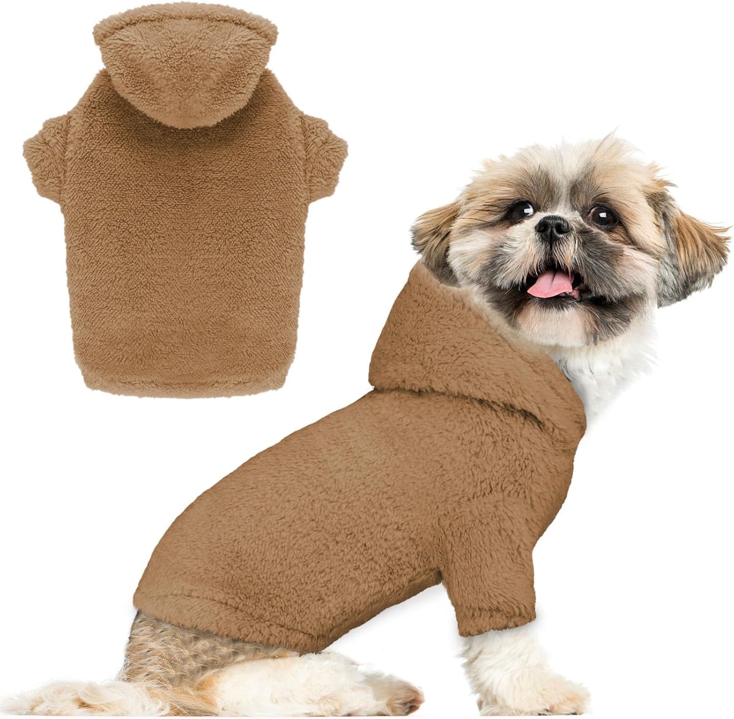 Fuzzy Dog Sweaters for Small Dogs Dog Hoodie Pet Clothes Warm Soft Cozy Coats Hooded Sweatshirt Fleece Small Pet Hoodies Sweater(Coffee-S)
