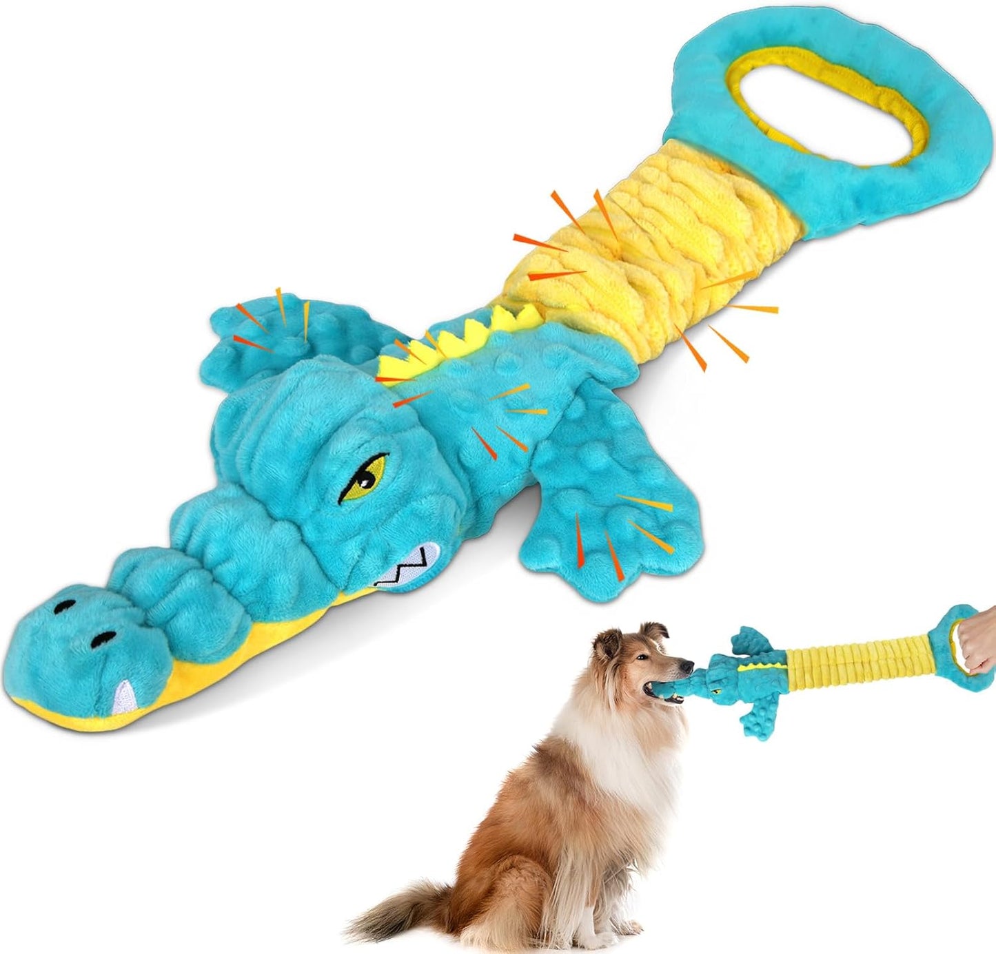 Dog Toys Cute Alligator Dog Toy Tough Plush Puppy Toy for Playtime, Training & Tug of War- Interactive Squeaky & Crinkle Chew Toy for Small to Large Dogs