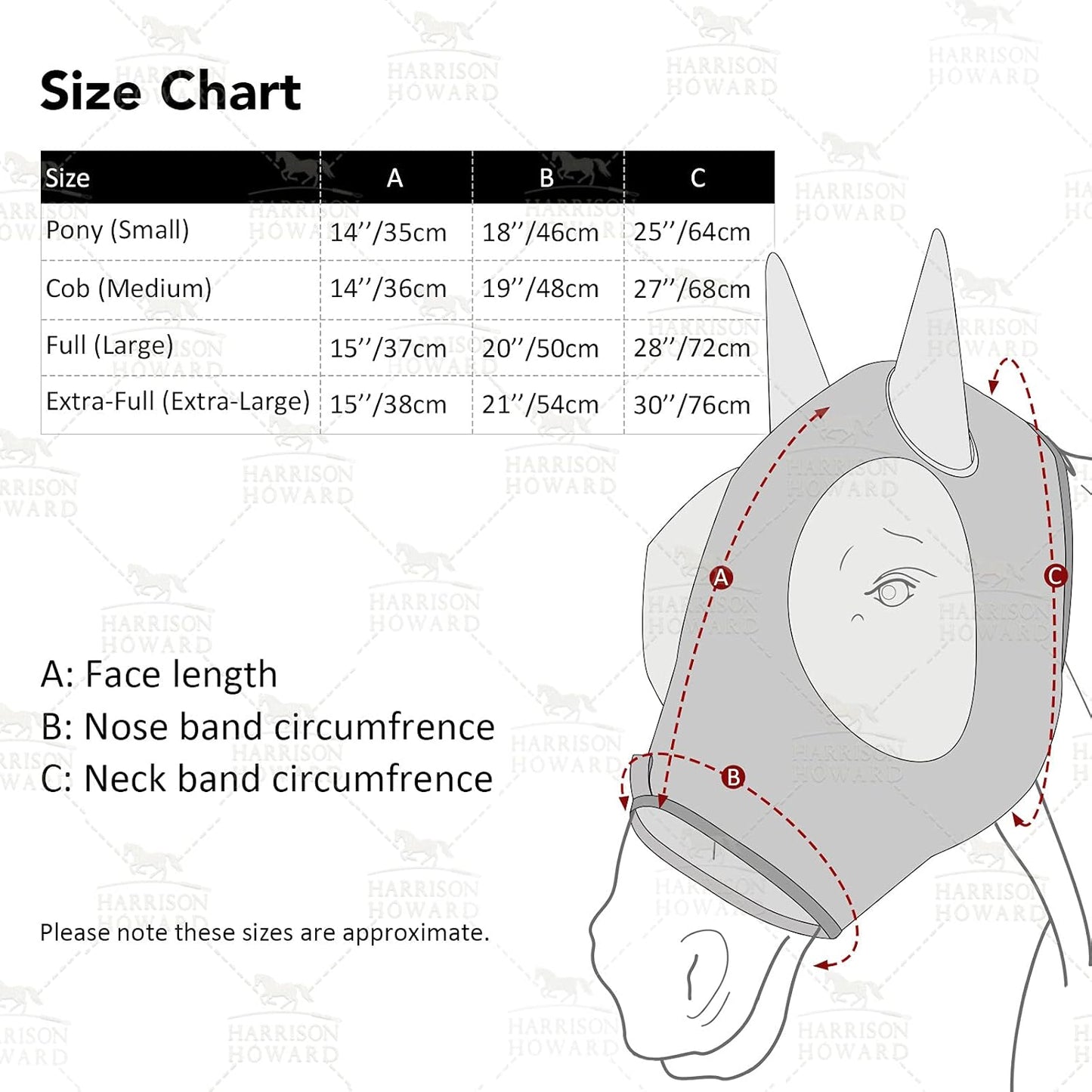 Harrison Howard Super Comfort Stretchy Fly Mask Large Eye Space with UV Protection Soft on Skin with Breathability Golden Shape M