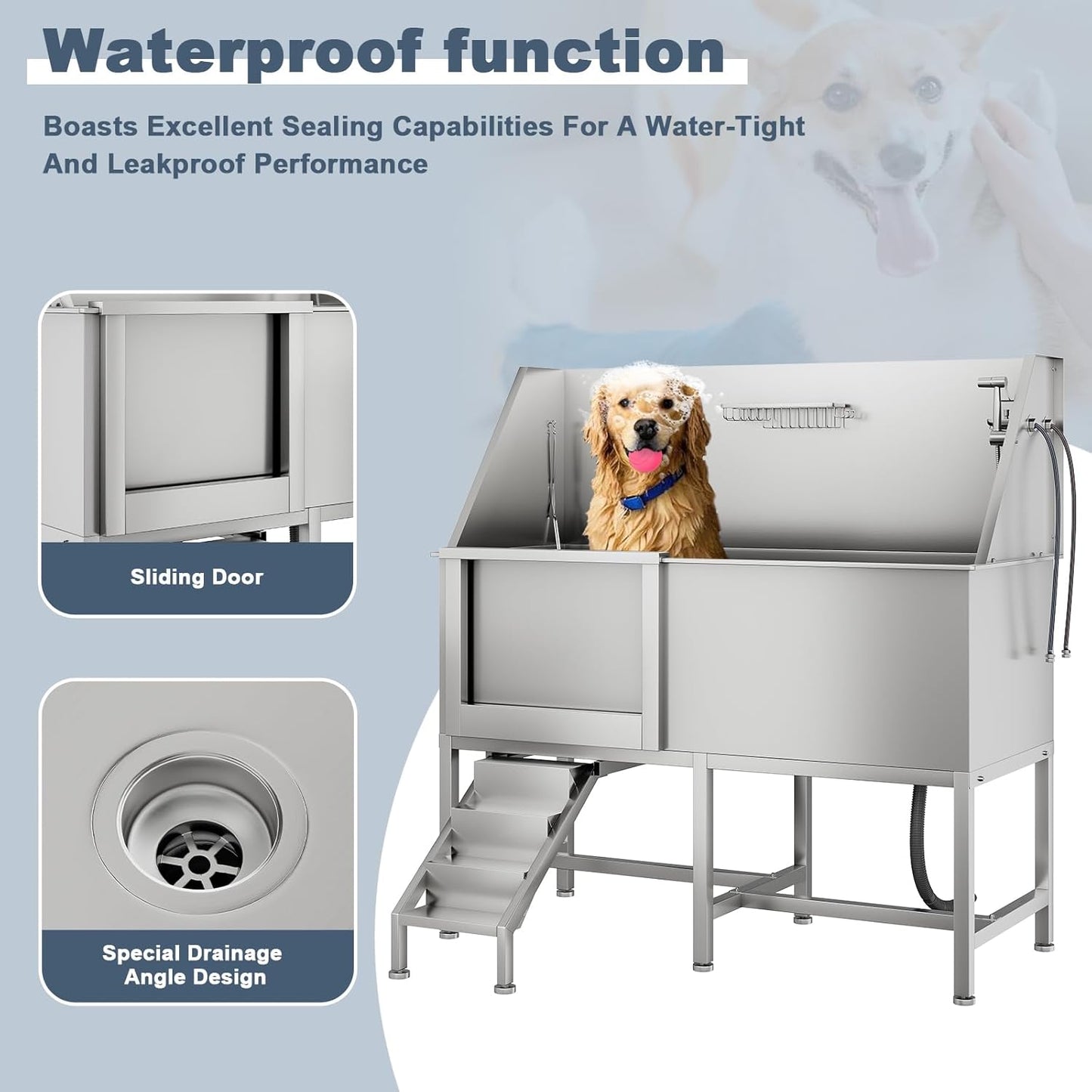 CuisinSmart 62" Dog Bathtub, Professional Dog Washing Station with Dog Wash Attachment, Dog Bath Pool for Outdoor, Indoor Shower and Grooming (Left Door)