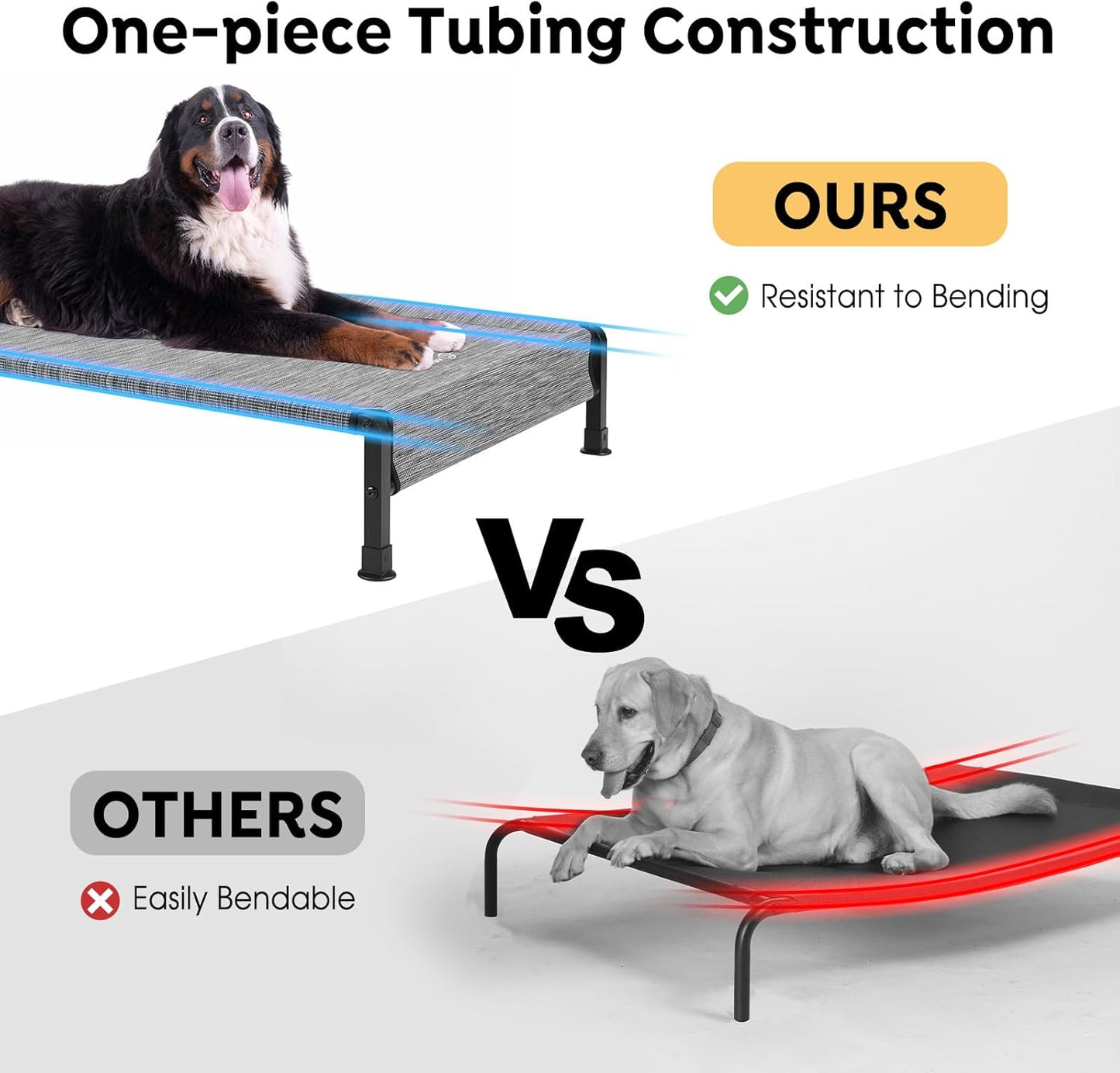 Veehoo Cooling Outdoor Dog Bed, Heavy Duty Elevated Pet Bed with Washable & Breathable Teslin Mesh, Non-Slip Silicon Feet, Dog Cot Bed with Support Hem, 47" x 29", Black Silver, CWC2433