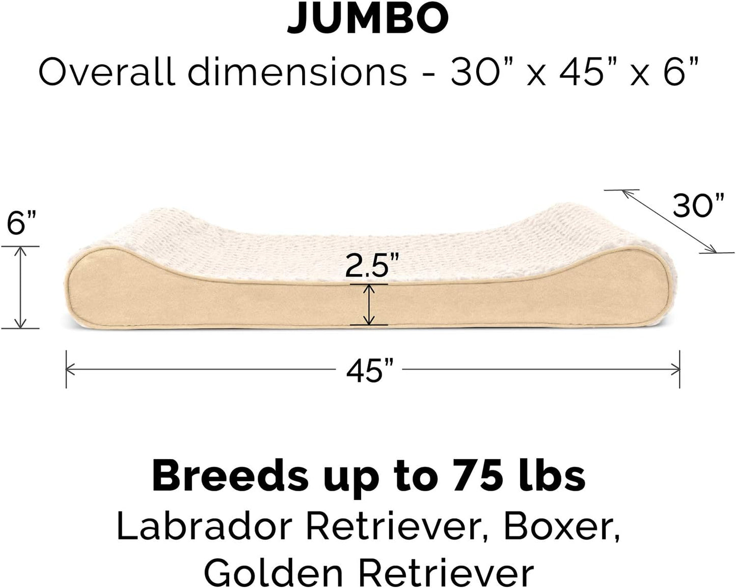 Furhaven Orthopedic Dog Bed for Large Dogs w/ Removable Washable Cover, For Dogs Up to 75 lbs - Ultra Plush Faux Fur & Suede Luxe Lounger Contour Mattress - Cream, Jumbo/XL